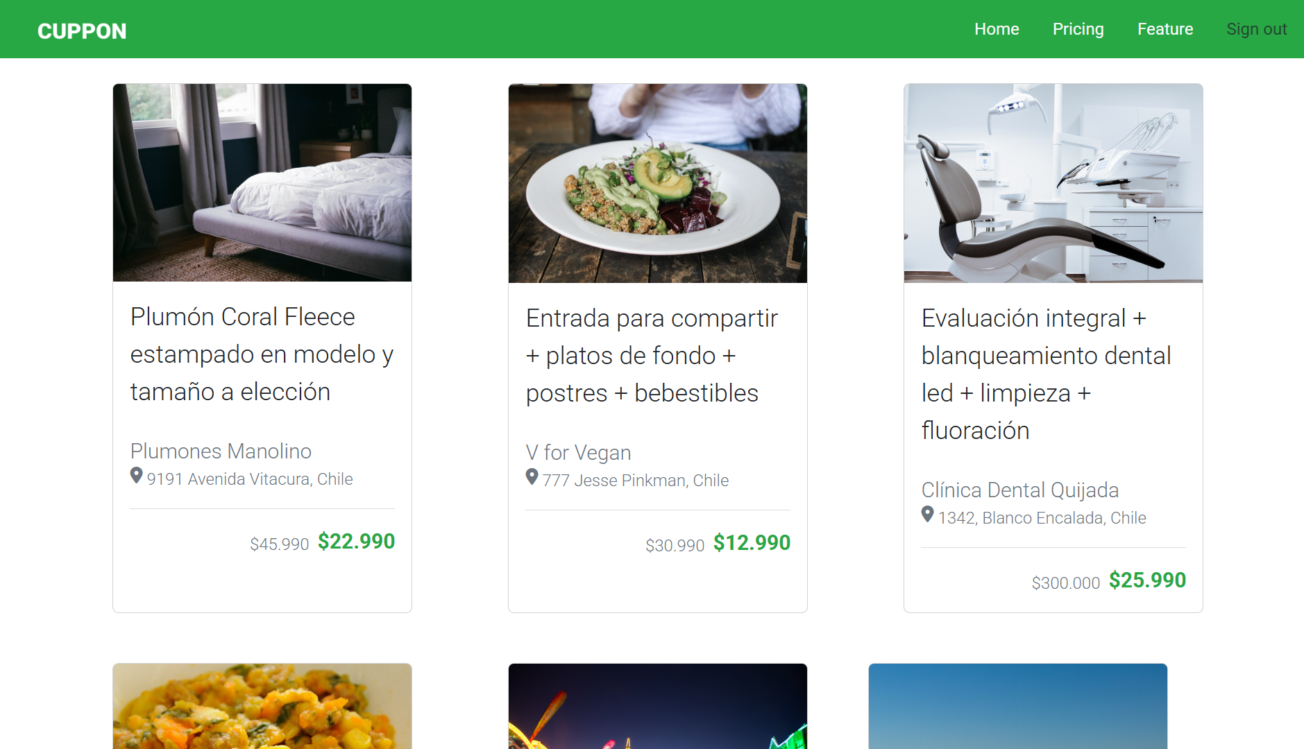 Imagen de una web con productos de descuento