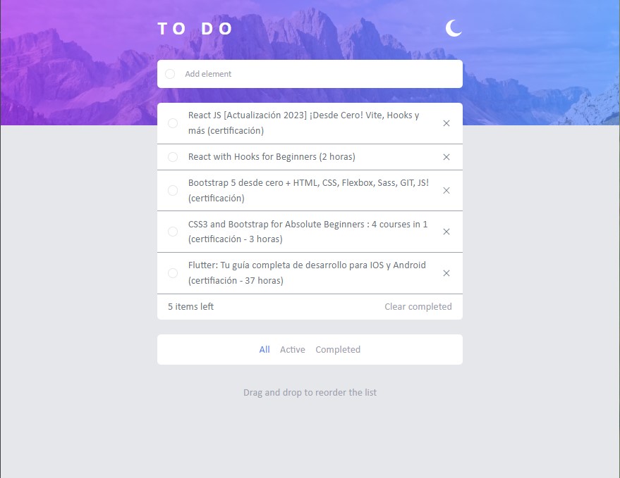 Imagen de una web donde se muestra una lista de quehaceres